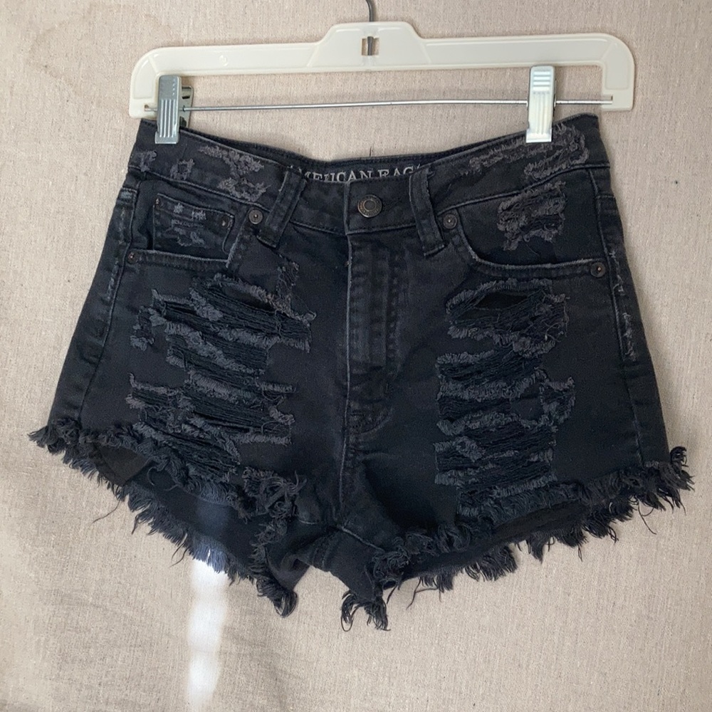 American Eagle Outfitters distressed black denim shorts